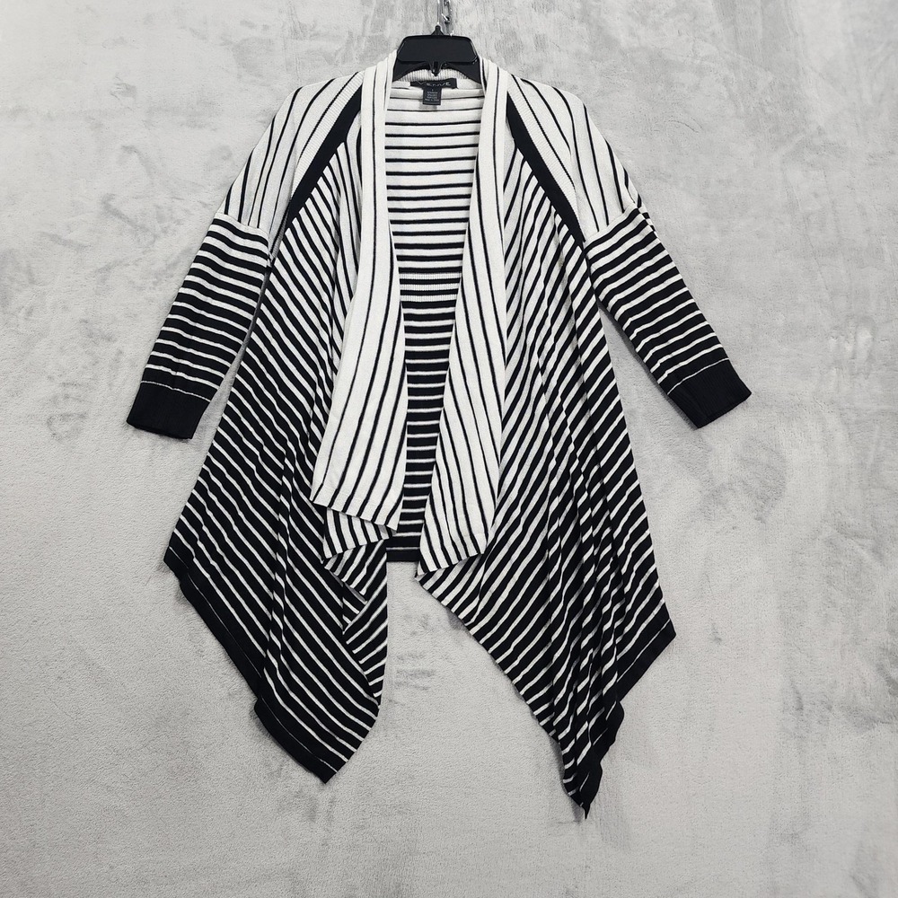 VENUE Cardigan‎ Sweater Womens S Black White Stripe Open Front Waterfall Hem